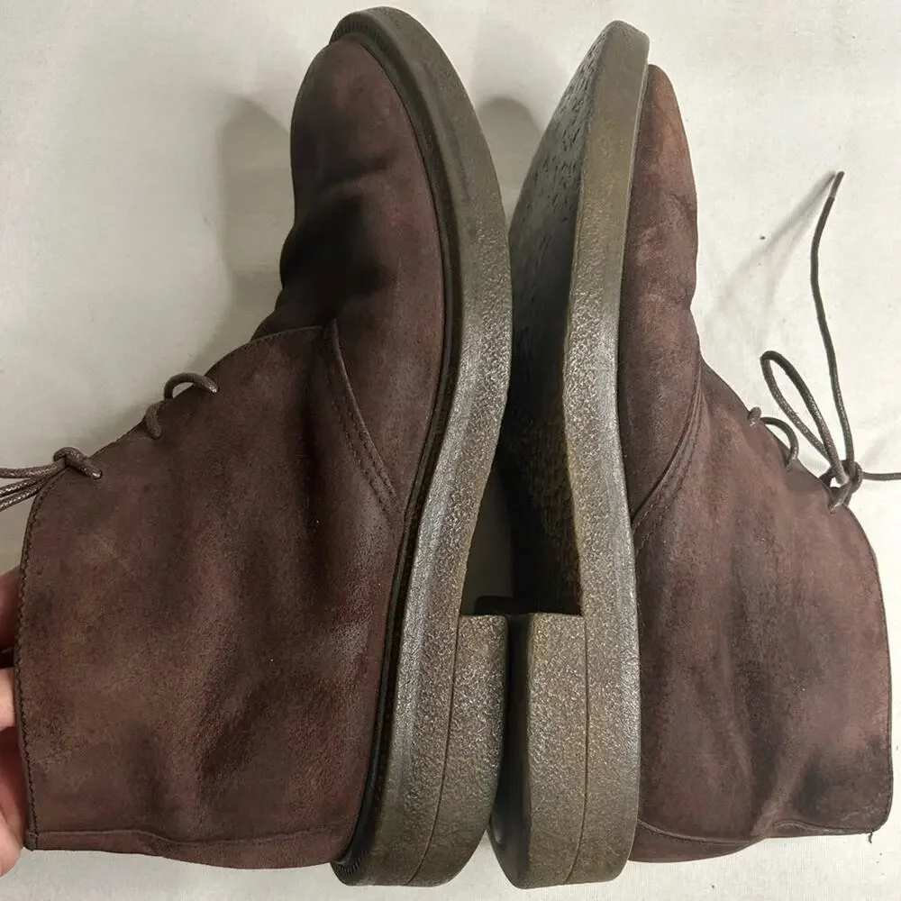 Roots Canada men’s chukka lace up boot distressed suede chocolate brown. Size 14